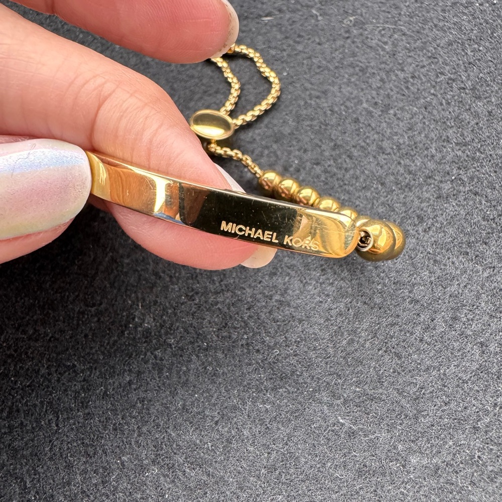 Michael Kors Gold Logo Plaque Beaded Slider Bracelet - Picture 8 of 9